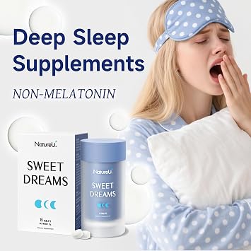 Melatonin Free Sleep Aid Supplement for Adults, Sweet Dreams Deep Sleep Support, 8H Sustained Release Technology with GABA & SleepMaster Peptide, Non-Habit Forming 15-Day Supply