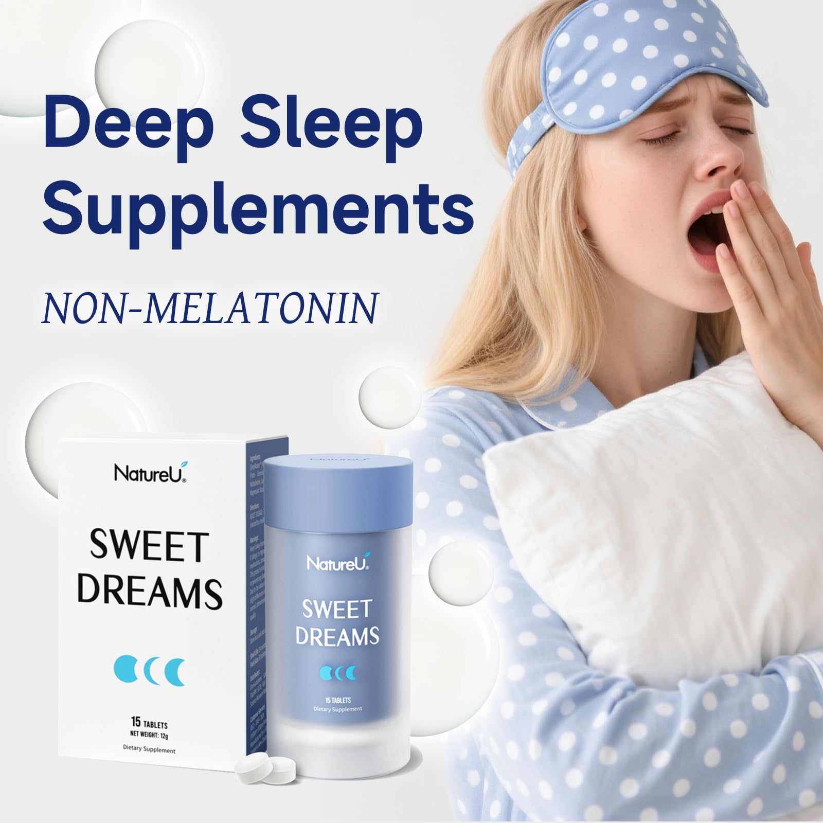 Melatonin Free Sleep Aid Supplement for Adults, Sweet Dreams Deep Sleep Support, 8H Sustained Release Technology with GABA & SleepMaster Peptide, Non-Habit Forming 15-Day Supply — Amazon image 6