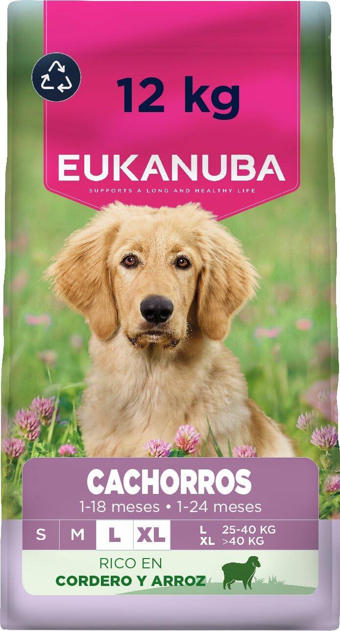 Eukanuba, alimento para Cachorros con Cordero y arroz para Razas Grandes - Alimento seco Premium para Perros Junior, 12 kg