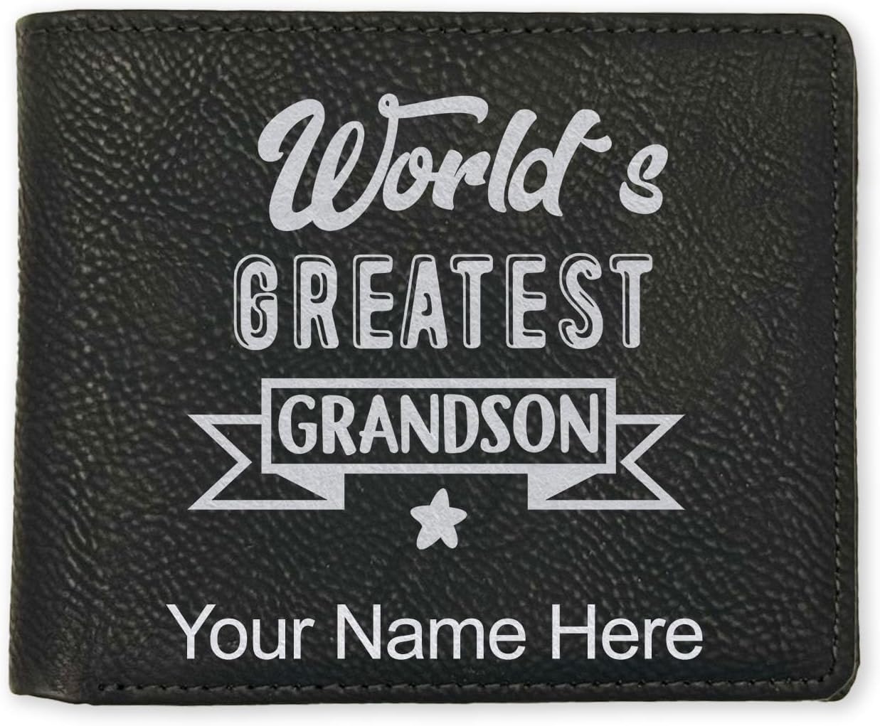 LaserGram Faux Leather Bi-Fold Wallet, World's Greatest Grandson, Personalized Engraving Included (Carbon Fiber Bronze)