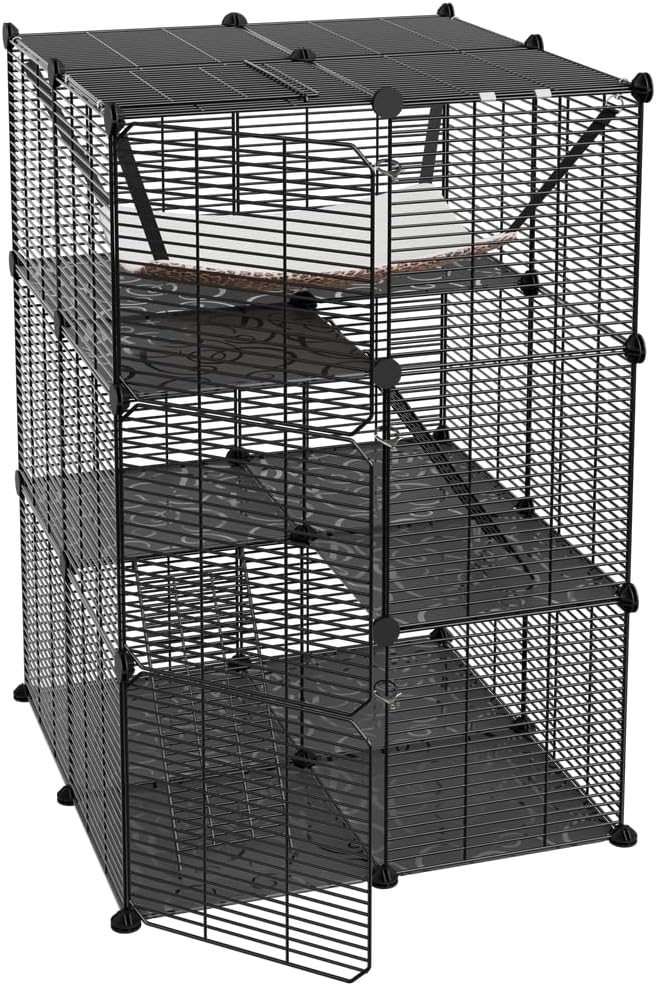 3-Tier Cat Cage Cat Kitten Enclosures Wire Pet Kennel Playpen Indoor w/Hammock