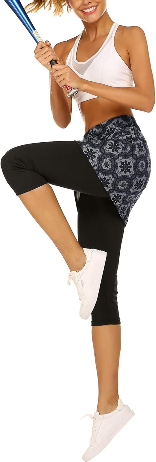 Ekouaer Skirted Leggings for Women Tennis Golf Skorts Capris Gym Yoga Legging with Skirts - Image 4
