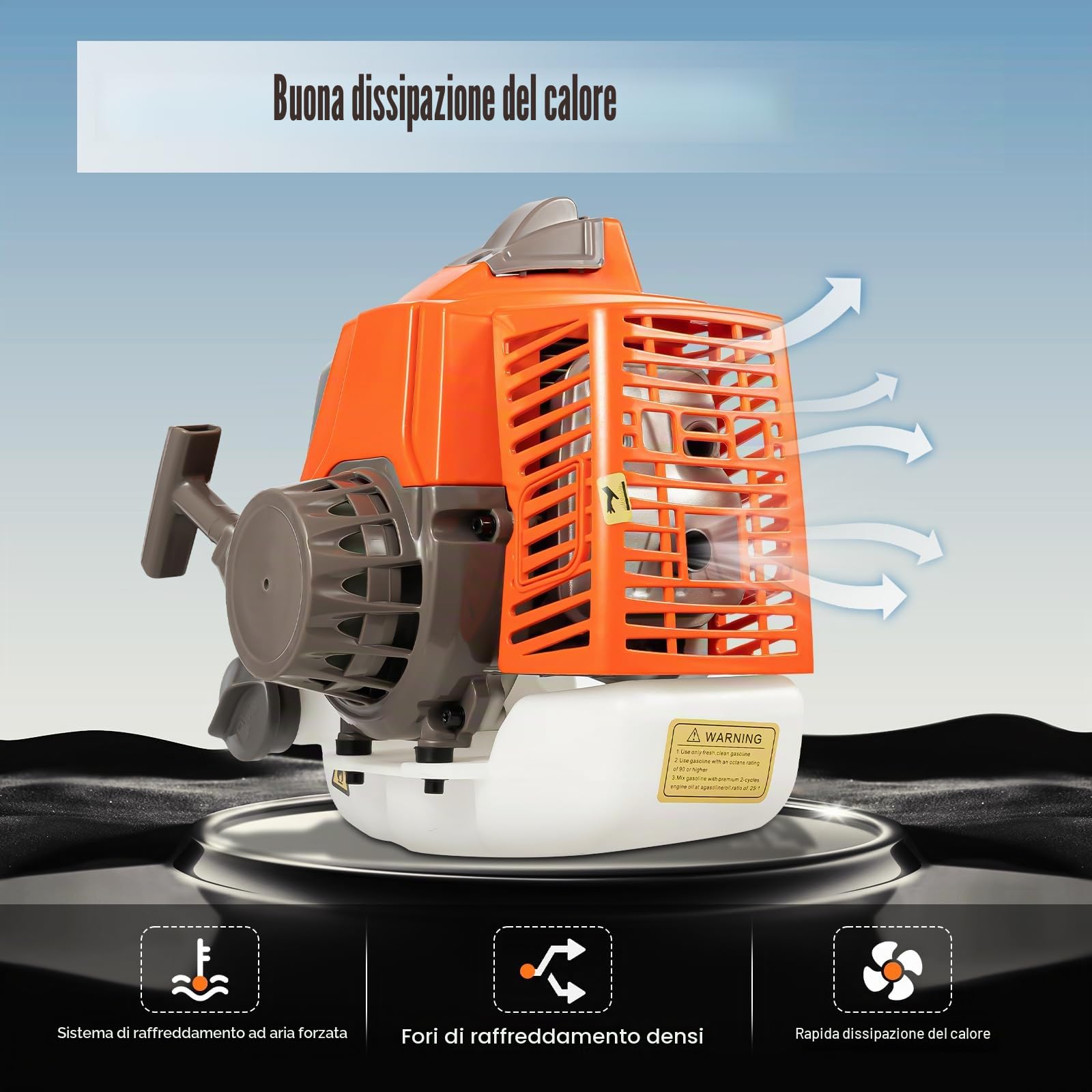 Trapano a benzina a 2 tempi, 63 CC 2,2 KW con ruote, trapano a benzina, trapano a terra con punte per trapano Ø 300 mm, punte per trapano da giardino Earth Auger con carriola (arancione)