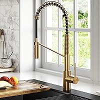 Vista 9 de KRAUS Oletto Commercial Style Single Handle Pull Down Kitchen Faucet with QuickDock Top Mount Installation Assembly in Brushed Brass, KPF-2631BB