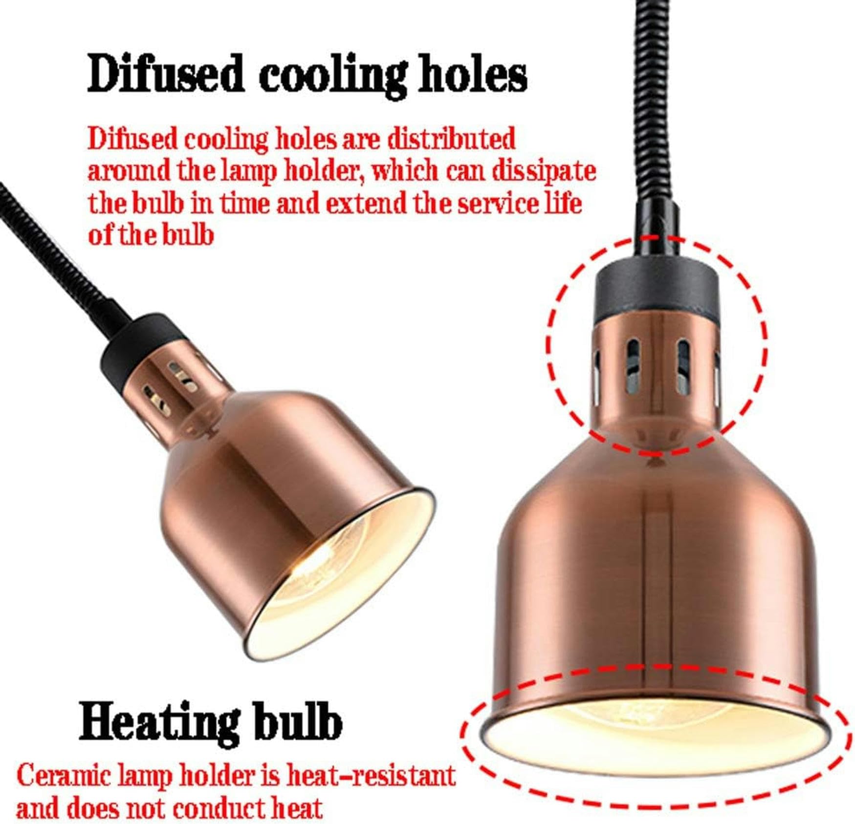 Lampada Riscaldante a Scomparsa per Alimenti, Lampada per Riscaldamento Alimentare con Luce, Scaldavivande per Ristorante Buffet, 3pcs