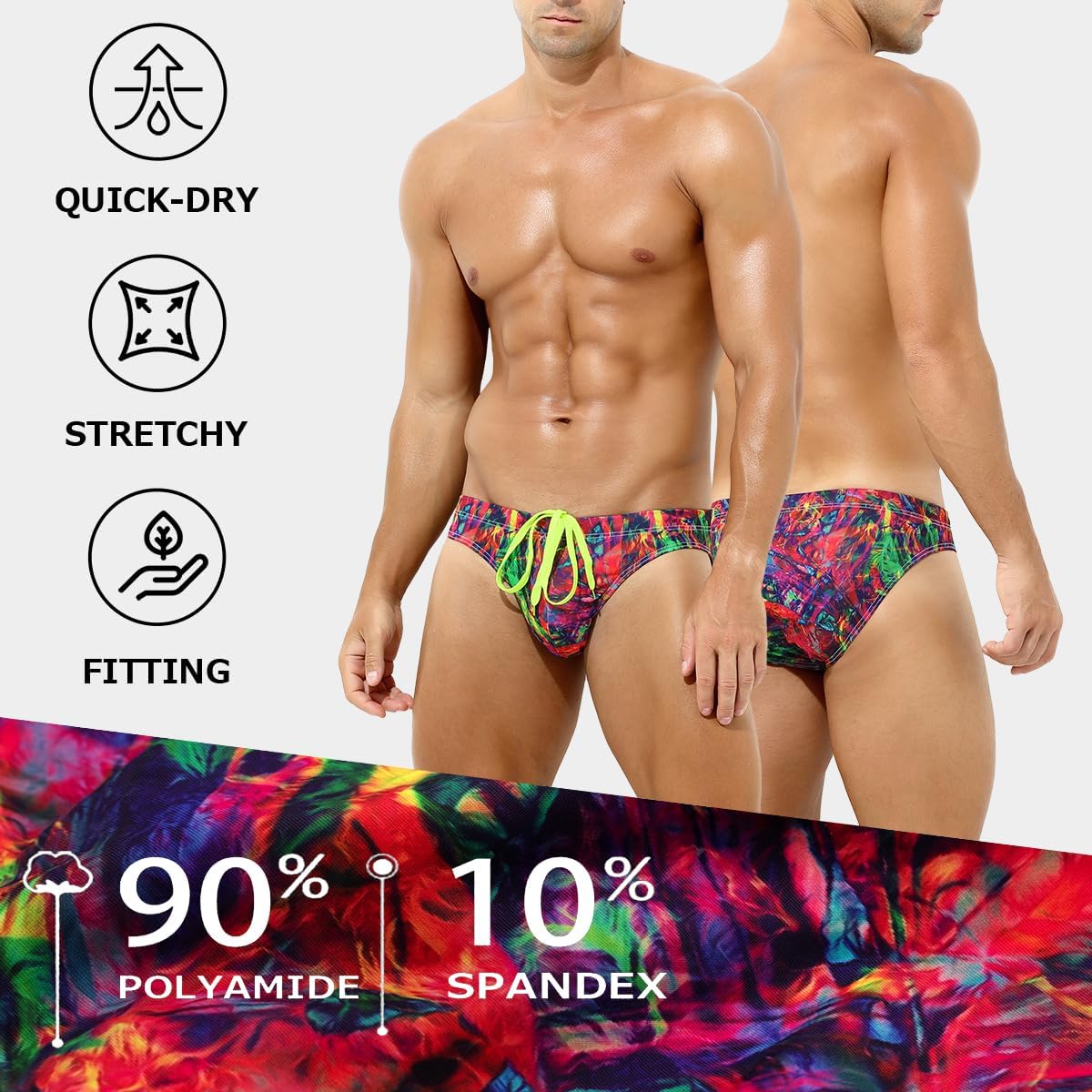 Arjen Kroos Men's Swim Briefs Sexy Low Rise Printed Bikini Adjustable Drawstring Swimwear - Image 3