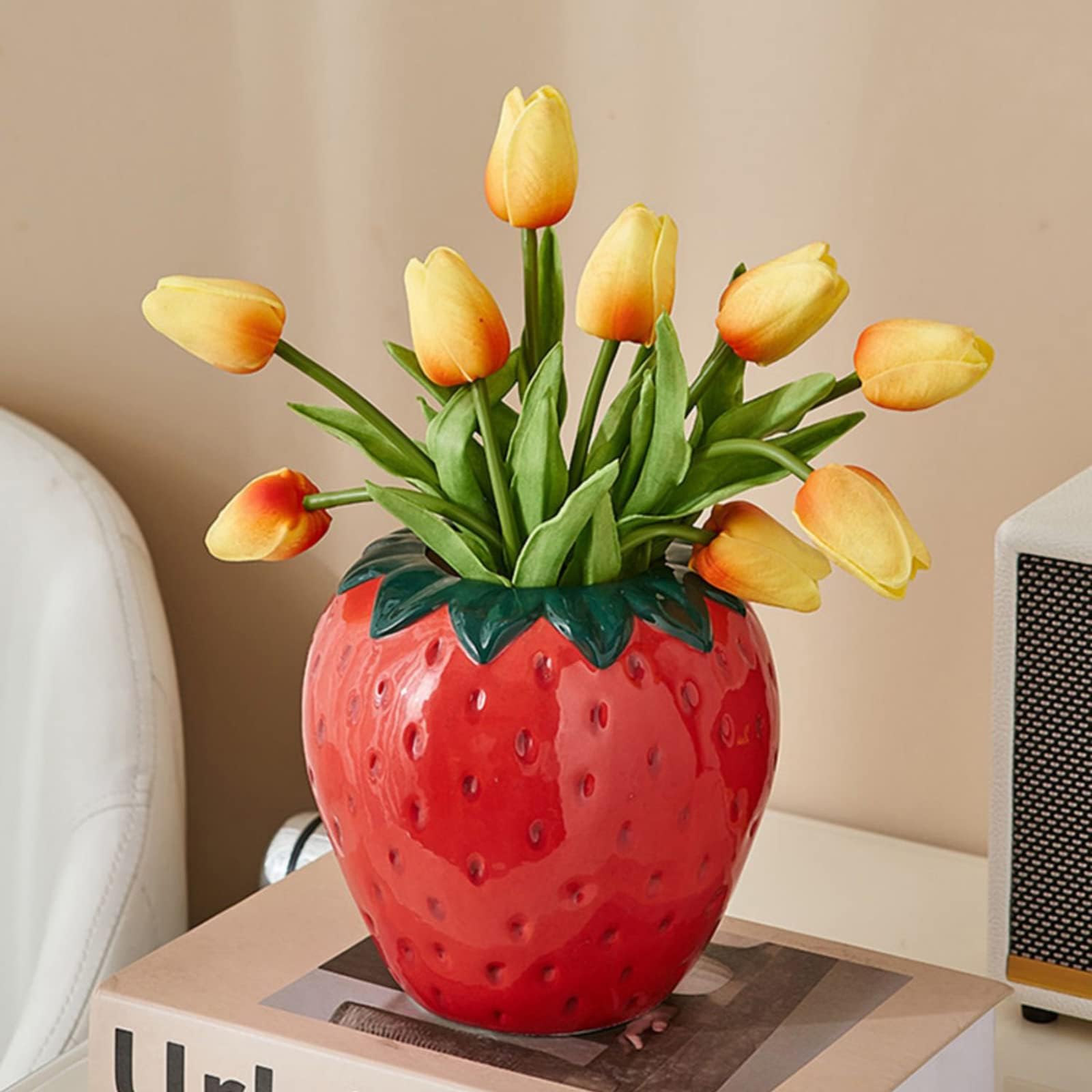 AYAROS Vintage Ceramic Vase for flowers Creative Strawberry Shaped Flower Pot Unique Home Decoration for Living Room Kitchen Garden Decor