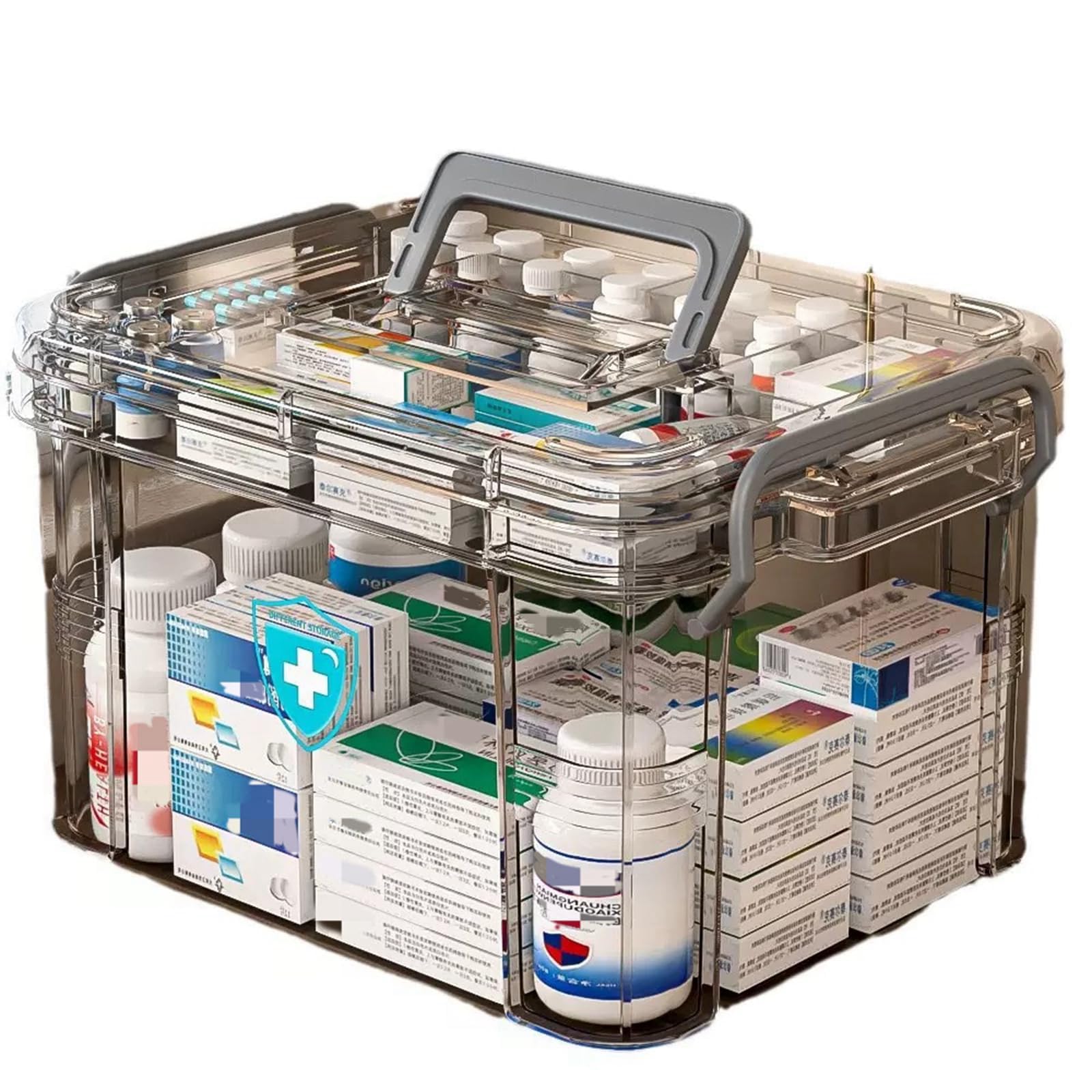 Scatola per medicinali, Scatola porta medicine da casa, porta medicinali multifunzionale, Medicine box, per la casa,all'aperto, 31x21x15cm (Grigio chiaro, L)