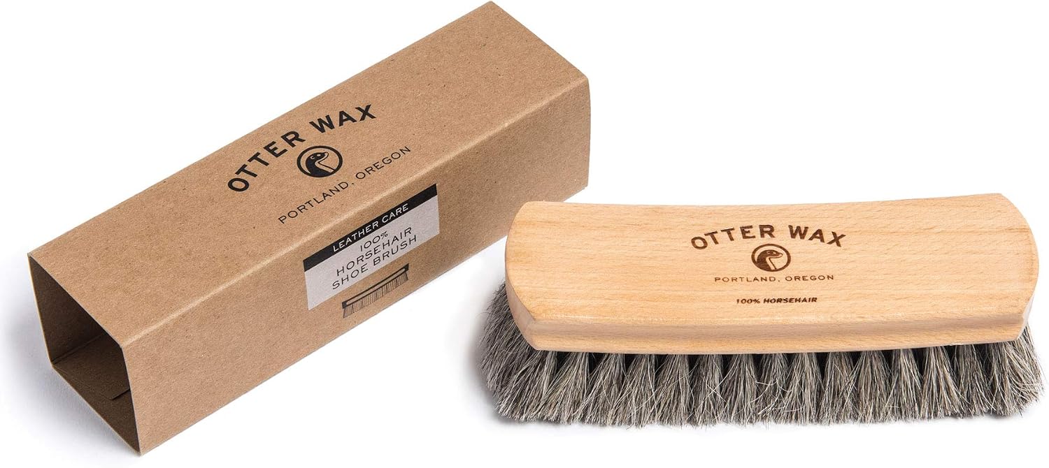 Otter Wax Premium Horsehair Shoe Brush | Soft Natural Horsehair for Leather Polishing & Buffing | Ergonomic Birch Handle | Safe for Delicate Leather & Fabric