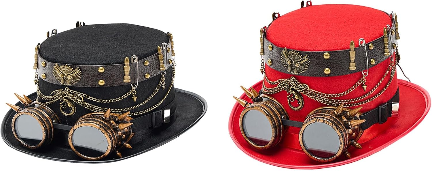 Industrial Age Fedoras Metal Chain Hat for Coser Dark Goggles for Costume Parties Halloween Event Photo Props Industrial Age