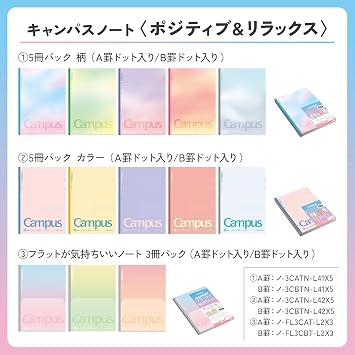 KOKUYO Composition Notebooks, 7 x 10 Kimochii Dot Lined Notebook, 30 Sheets College Ruled, 3 Pack B5 Notebook for School, School Supplies Comp Book for Note Taking, Positive & Relax