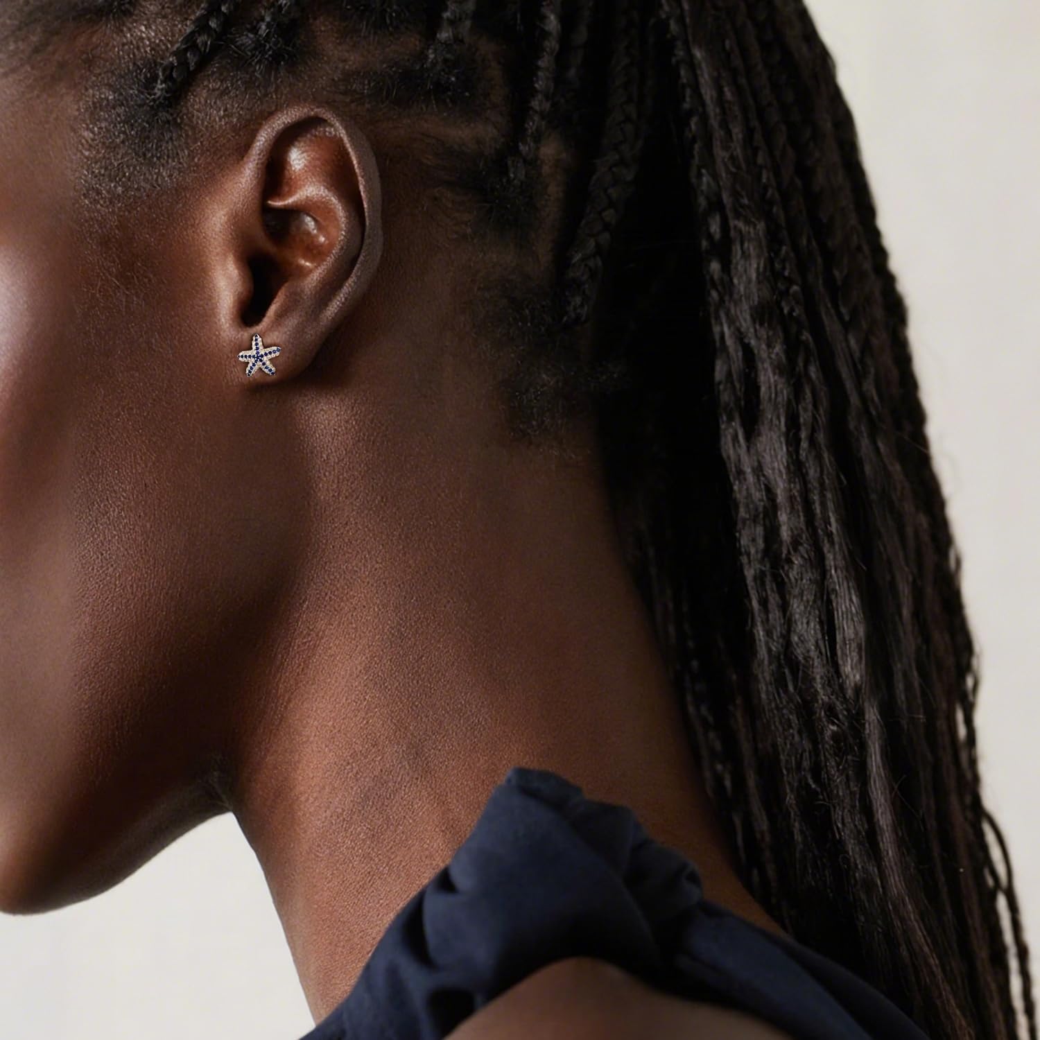 Blue White Zircon Starfish Earrings 925 Sterling Silver Studs Ocean Theme Women's Jewelry Cute and Dainty White Gold Plated - Image 4