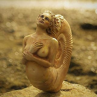 Resin Mermaid Statues,Goddess of Ocean Sculpture with Conch Shell,Hand-Carved Wooden Finish Mermaid Figurines for Girl Gifts Office Home Decor (Color : A) - Buy now