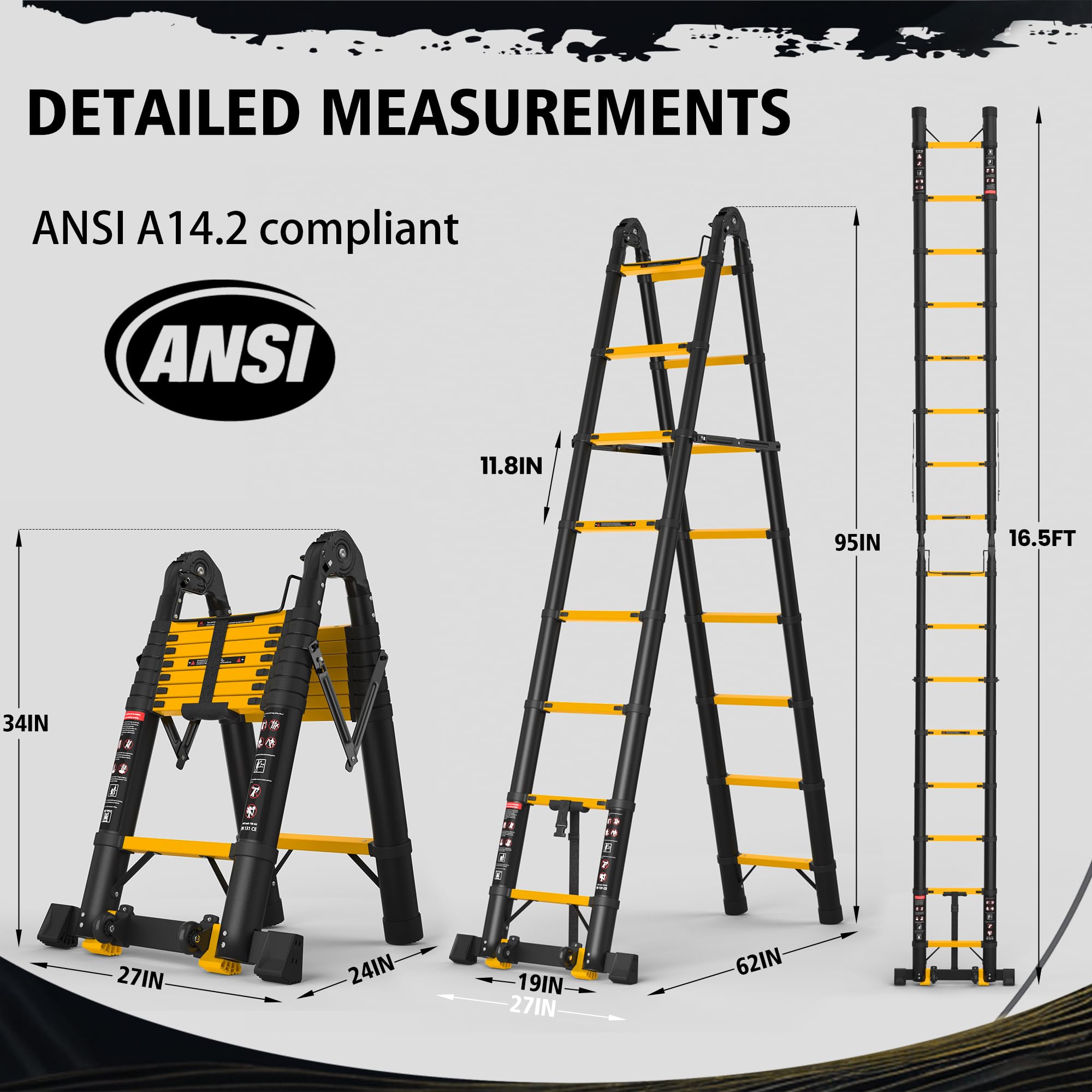 SINMEIRUN Telescoping Ladder, 16.5 FT, A Frame, Aluminum Extension