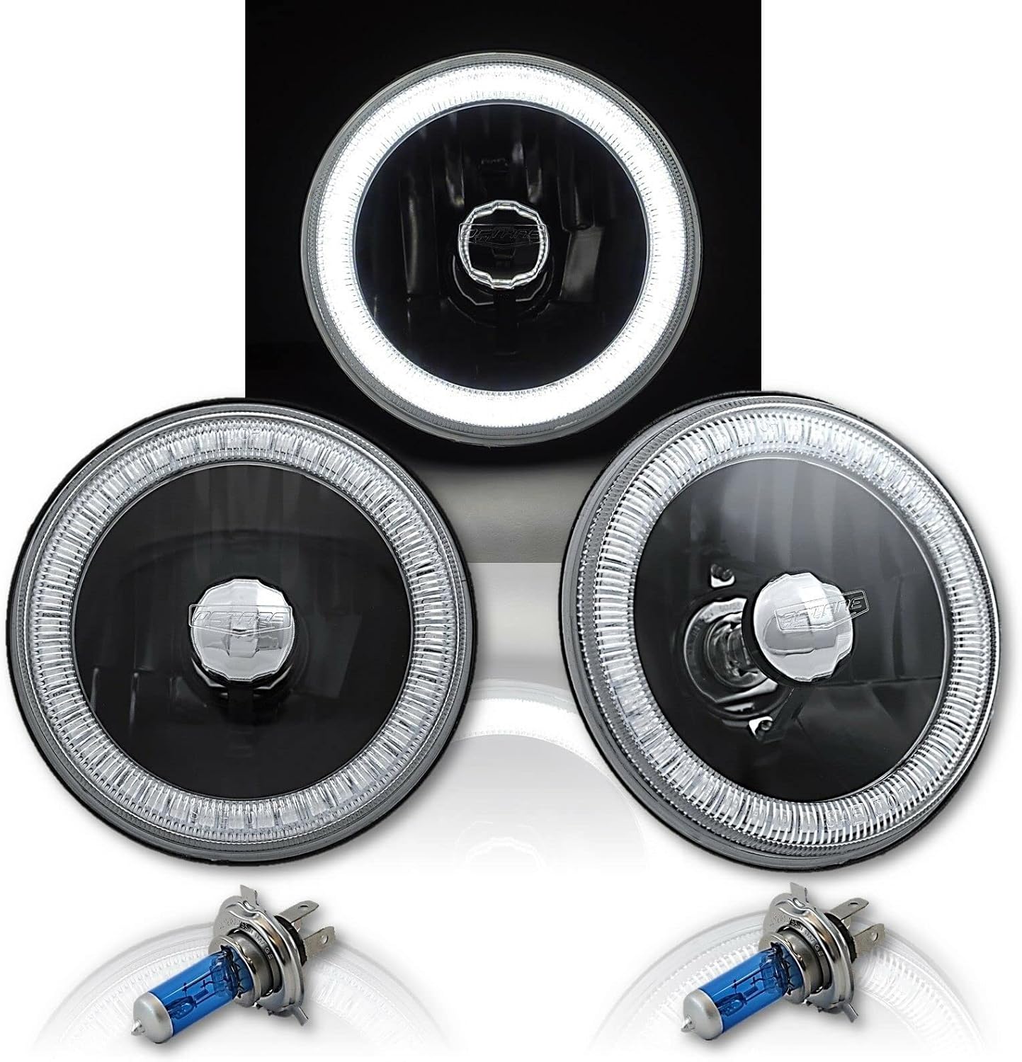 Octane Lighting 5 3/4 Inch White SMD LED Halo Angel Eye Black Halogen Light Crystal Headlight Pair