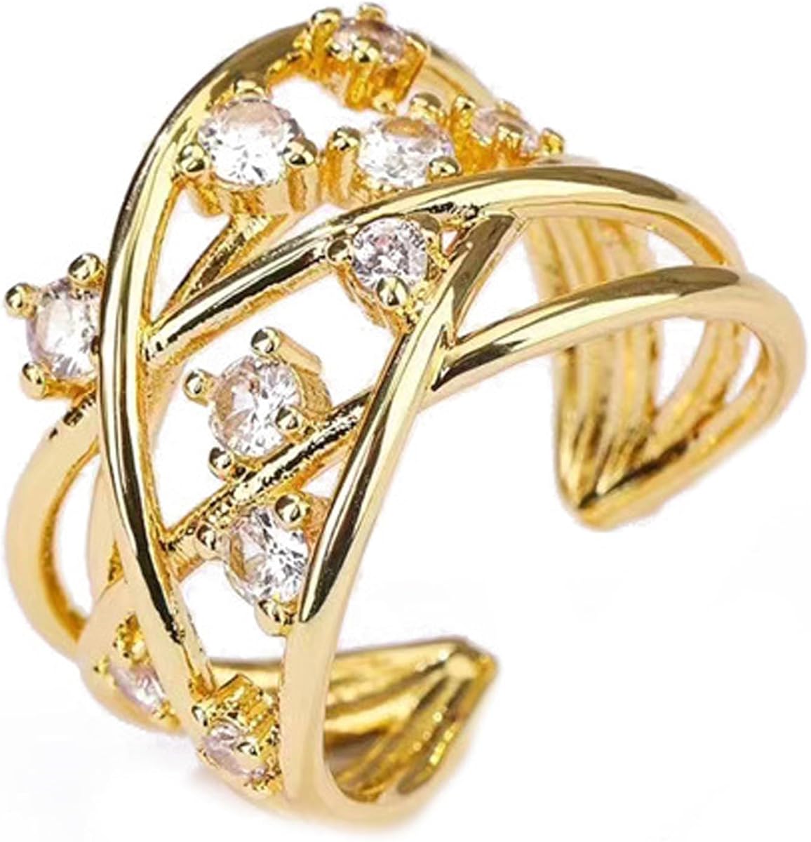 18K Gold Plated Rings for Women and Teen Girls Non Tarnish Cubic Zirconia Fidget Ring Butterfly/Snake/Mesh/Cross/Crown Knuckle Ring Open Adjustable Statement Stacking Chunky Rings