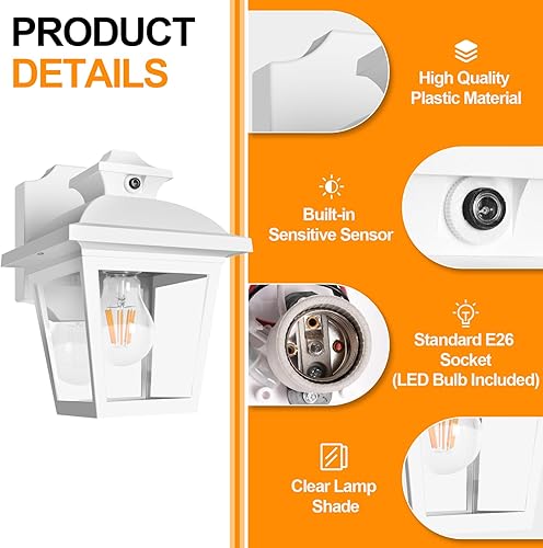 Miniatura 3 de FUDESY Farol de pared para exteriores del atardecer al amanecer, sensor exterior de luz de porche con bombilla LED, iluminación de pared impermeable
