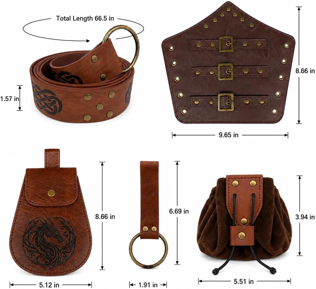 Renaissance Accessories Belt Pouch Set, Pirate Bracers Waist Purse image 3
