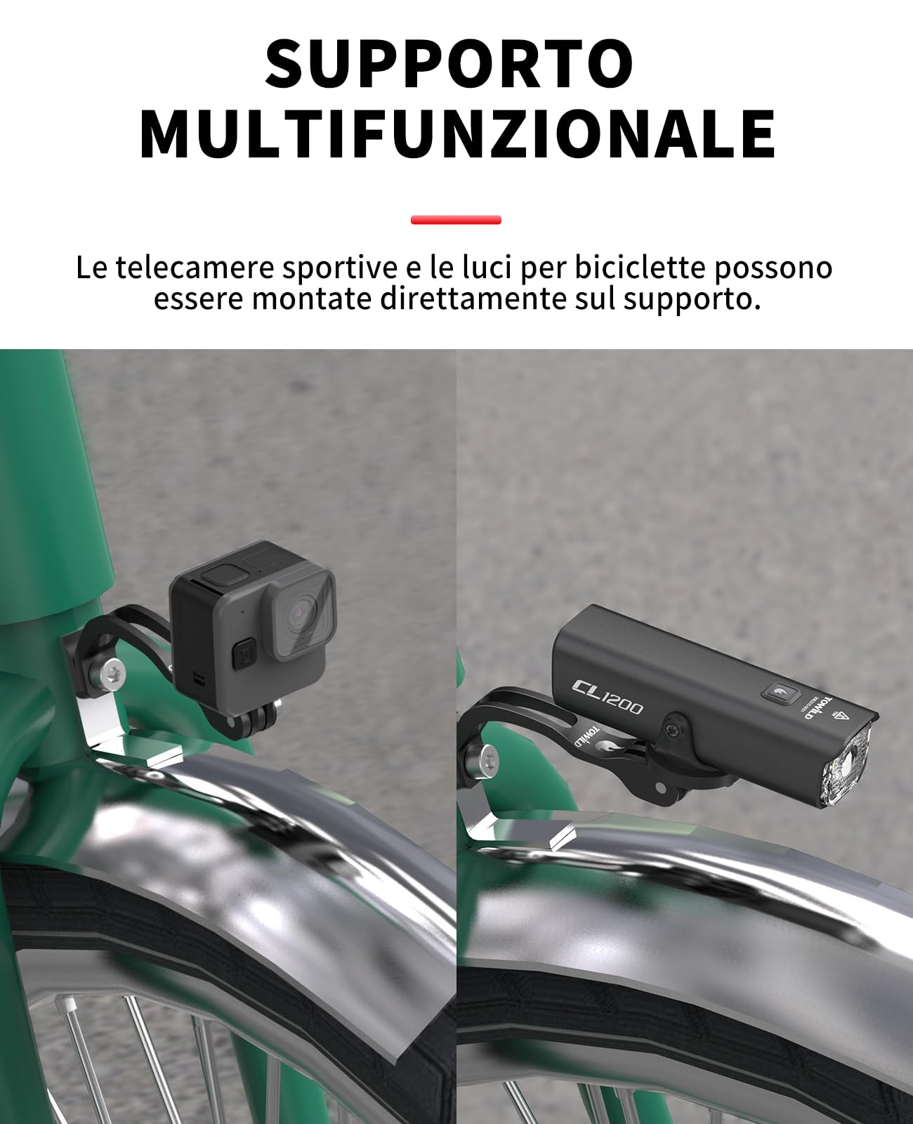 Adattatore Per Luce Bici Universale: Supporto Per Torcia O Faro Posteriore, Piccolo E Robusto, Per Manubrio.