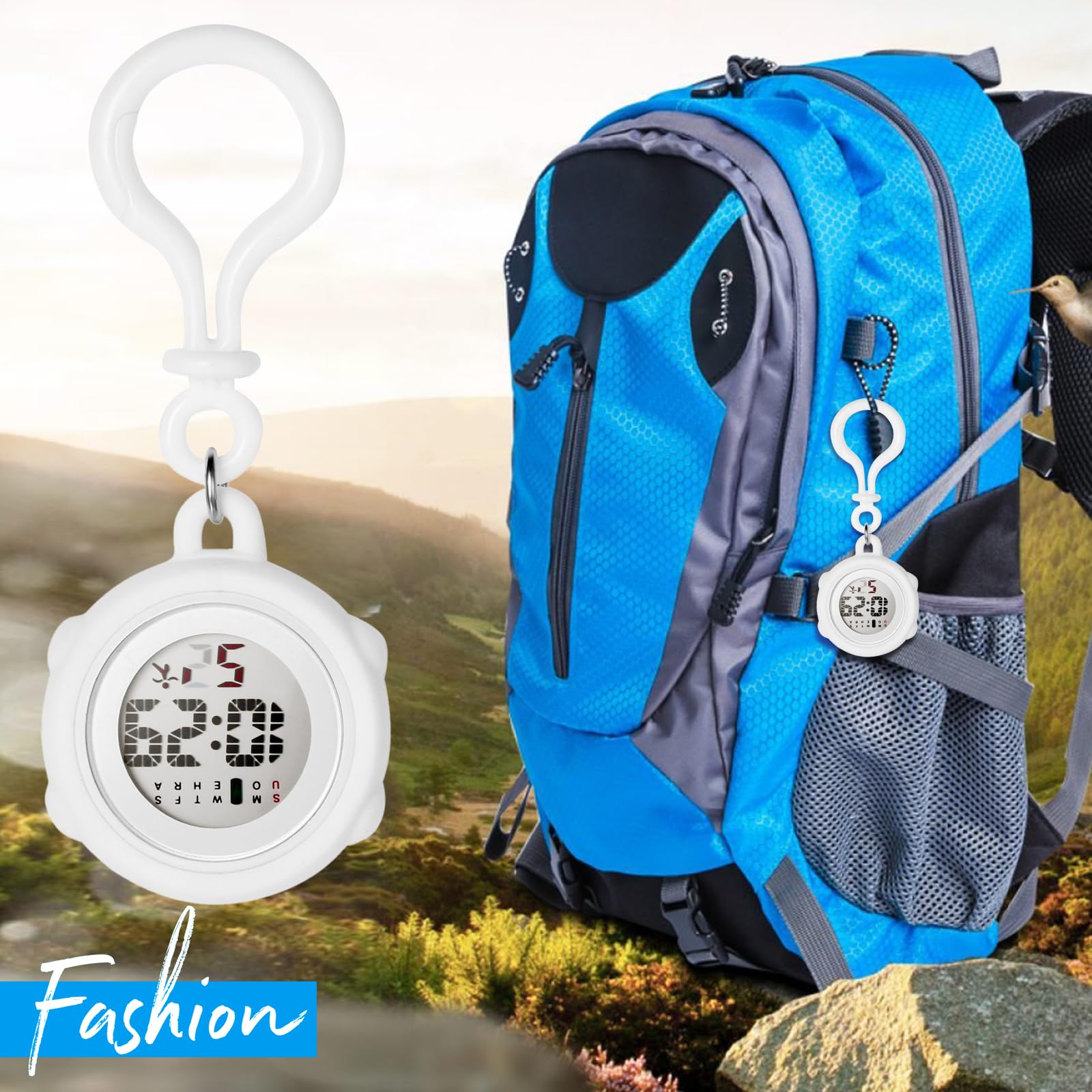 JewelryWe Karabineruhr Silikon Taschenuhr mit Karabiner: Damen Analog Quarz Karabiner Uhr mit abnehmbarem Silikon Hülle Frauen FOB Clip auf Uhr für Ärzte Krankenschwestern