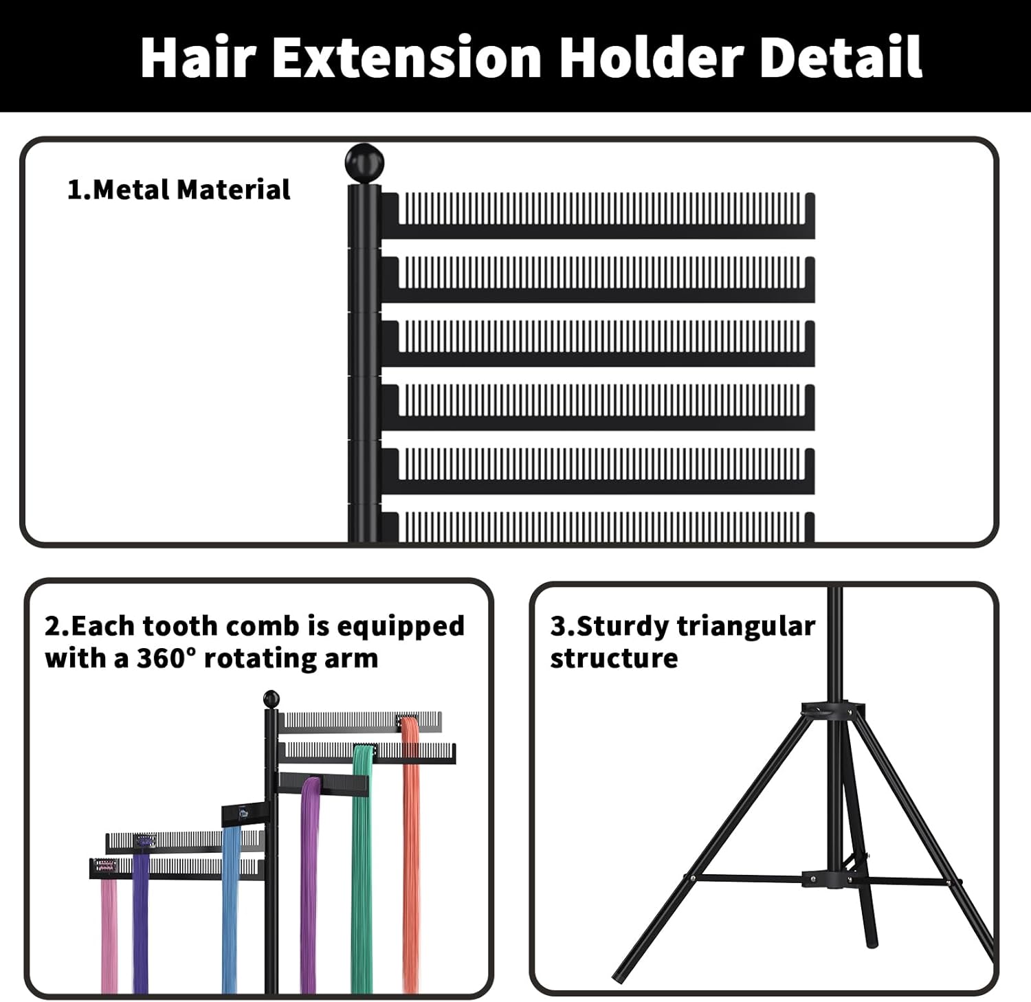 ikare Hair Extension Holder Tripod - Height Adjustable Braiding Rack Stand for Hair, Metal Braid Rack for Hair Braiding Stand, Hair Separator