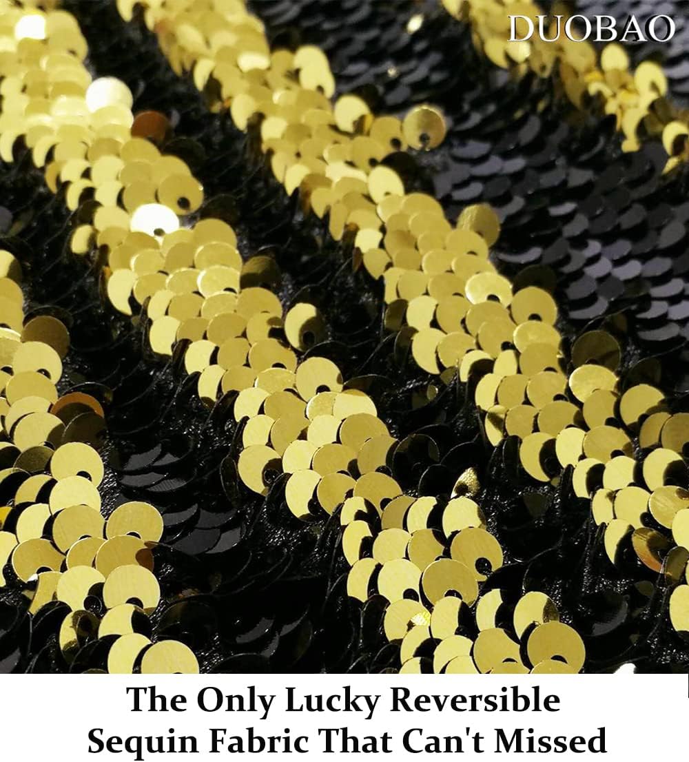 DUOBAO Gold to Black Reversible Fabric Shimmer Sparkly Mesh Fabric by The Yard 12 Feet Mermaid-Fabric Colorful 4 Yards Glitter Material DIY Sewing Clothes Easily Flip Up Fabrics for Sewing