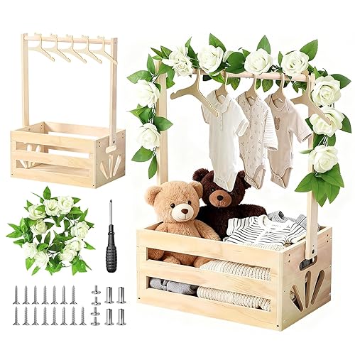 Babyparty Geschenk mit Holz | Praktischer Baby Aufbewahrungskorb mit 6