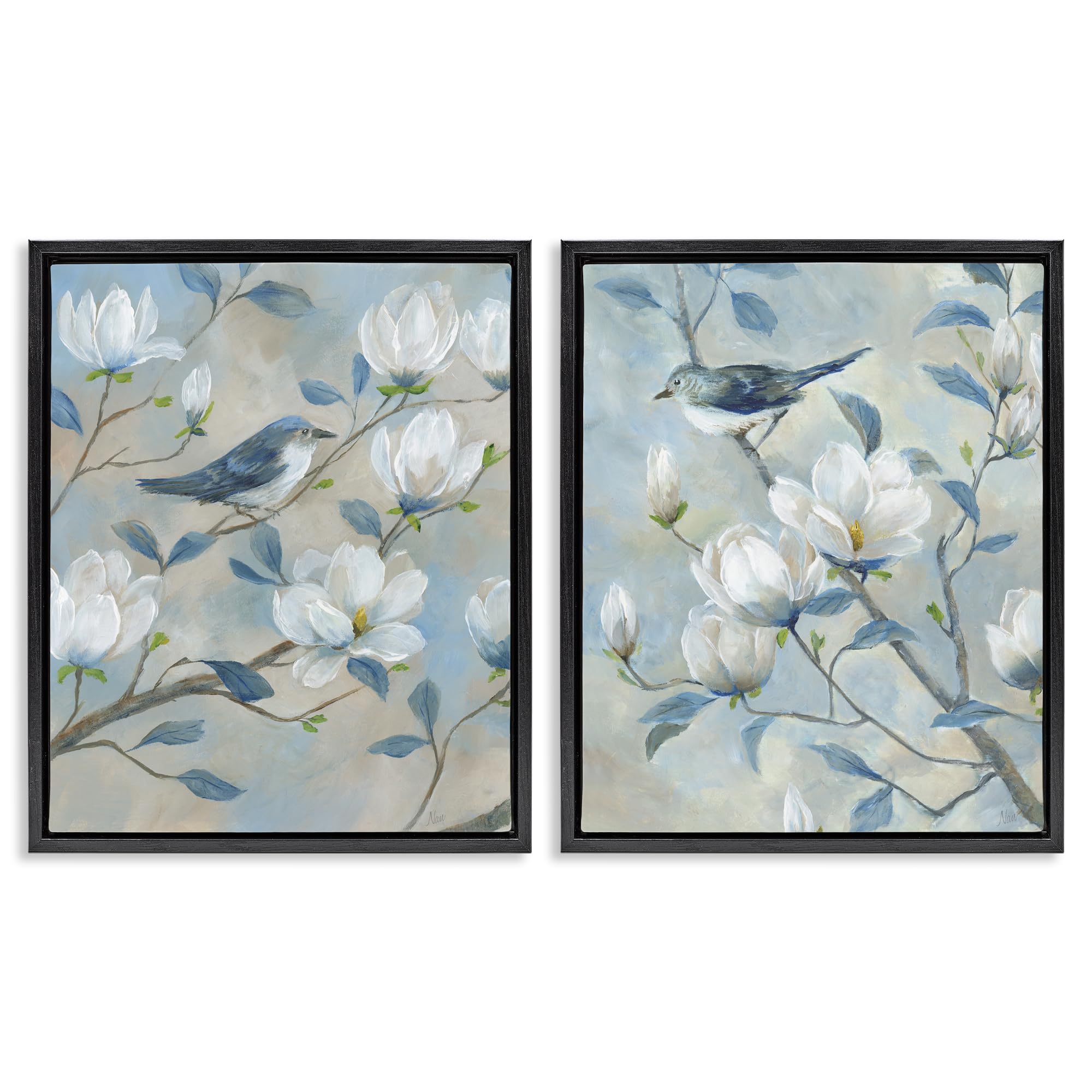 'Blue Birds in Magnolia Tree'| 2pc Floating Frame Art Set 2