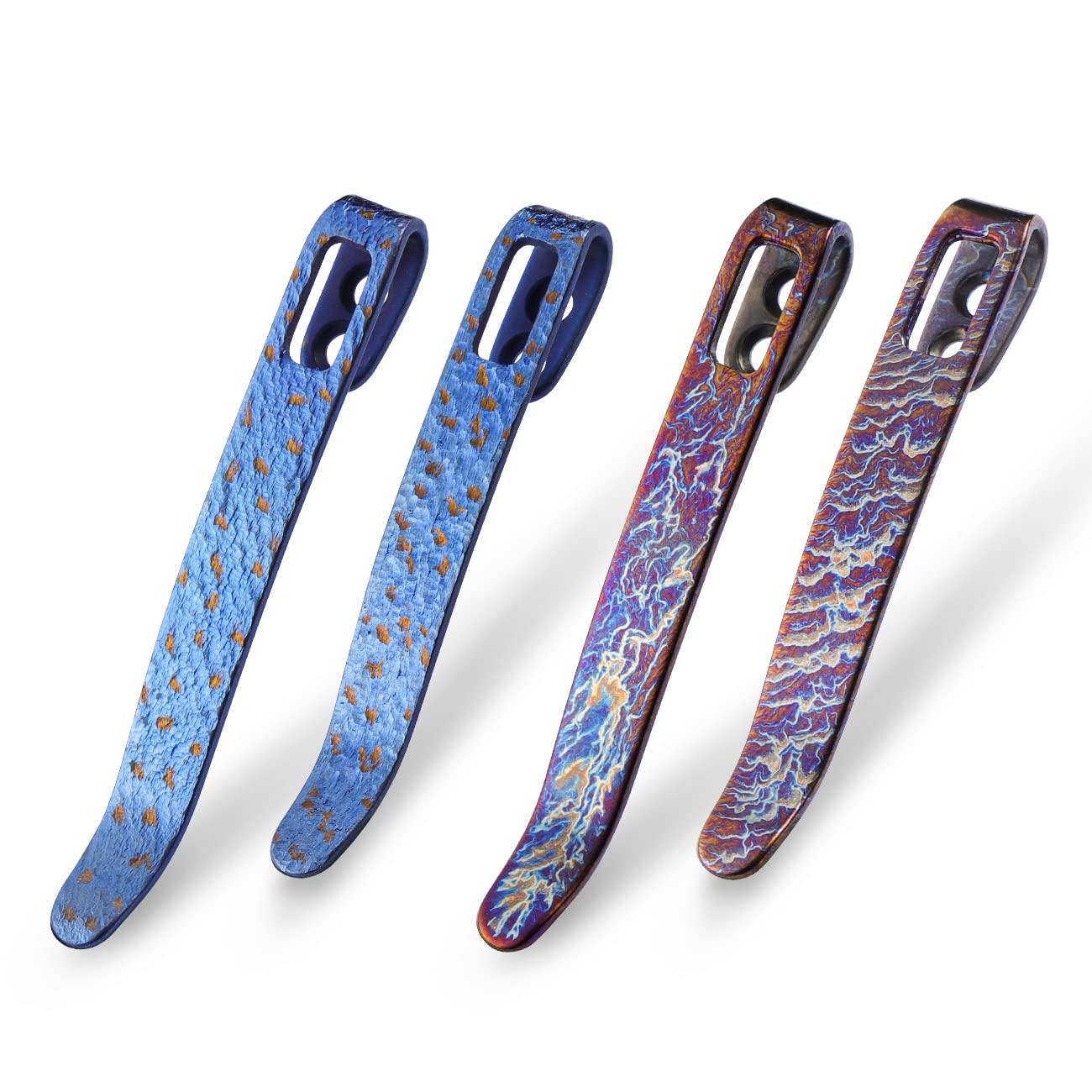 4PCS Flamed Titanium Pocket Clips, NO Screws Included, 50MM 55MM Clip with Recessed Screw Hole T002C