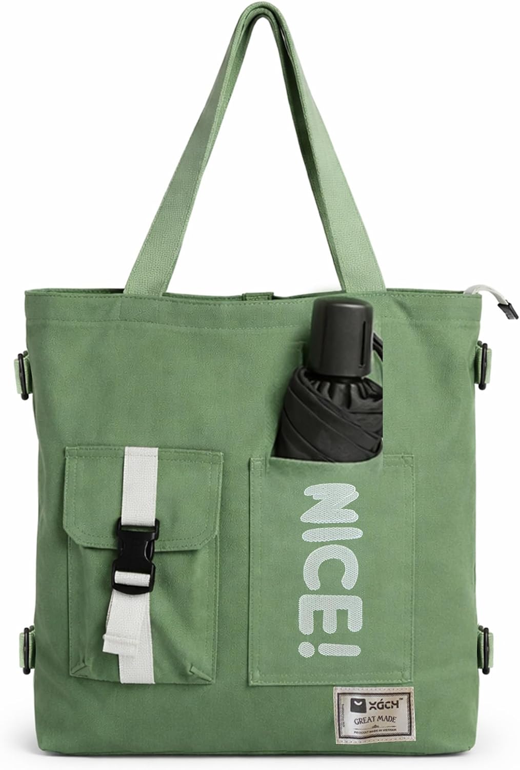 Xách Canvas Tote Bag for Women - Buckle Closure Pockets, Zipper Closure - Gym, Beach, Work, Travel, Shopping - Gift for Women