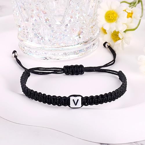Miniatura 112 de Initial Bracelets for Couples Women Men Initial Charm Handmade Rope Braided Letter Bracelet for Teens Adjustable Jewelry Father's Day Gifts for Him