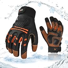 Vgo... -4℉ or above Winter Waterproof High Dexterity Heavy Duty Mechanic Glove, Anti-vibration, Anti-abrasion, Touchscreen (1 Pair,M,Orange,GA8954FW)