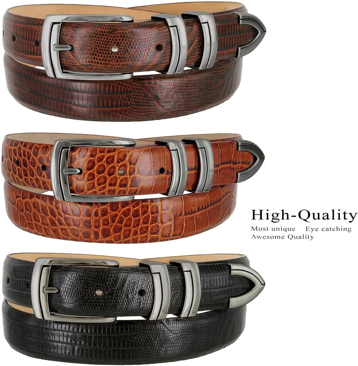 BS8191 Genuine Full-Grain Cowhide Leather Designer Golf Dress Belt 1-1/8"(30mm) Wide image 3