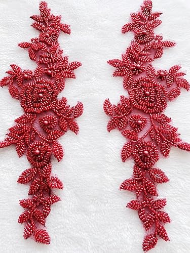 Vista 56 de PLune Apliques de encaje con cuentas, parches perfectos para vestidos de boda, accesorios de ropa, un par/bolsa, 5.5 x 12.9 pulgadas (blanco)