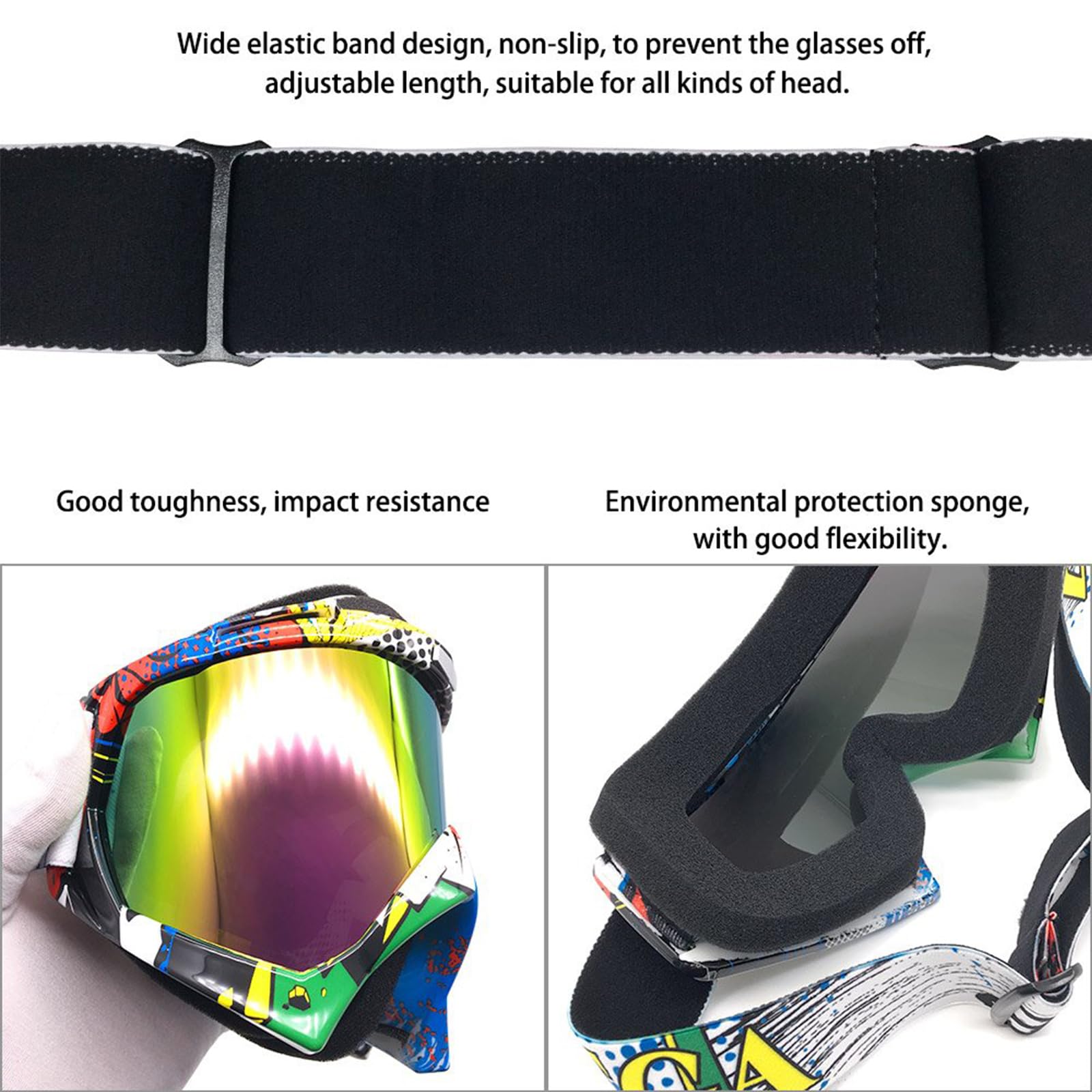 Occhiali da neve pieghevoli, unisex, per motocross, sport, motoslitta, snowboard, sci, anti nebbia, polvere, UV, antipolvere, antigraffio