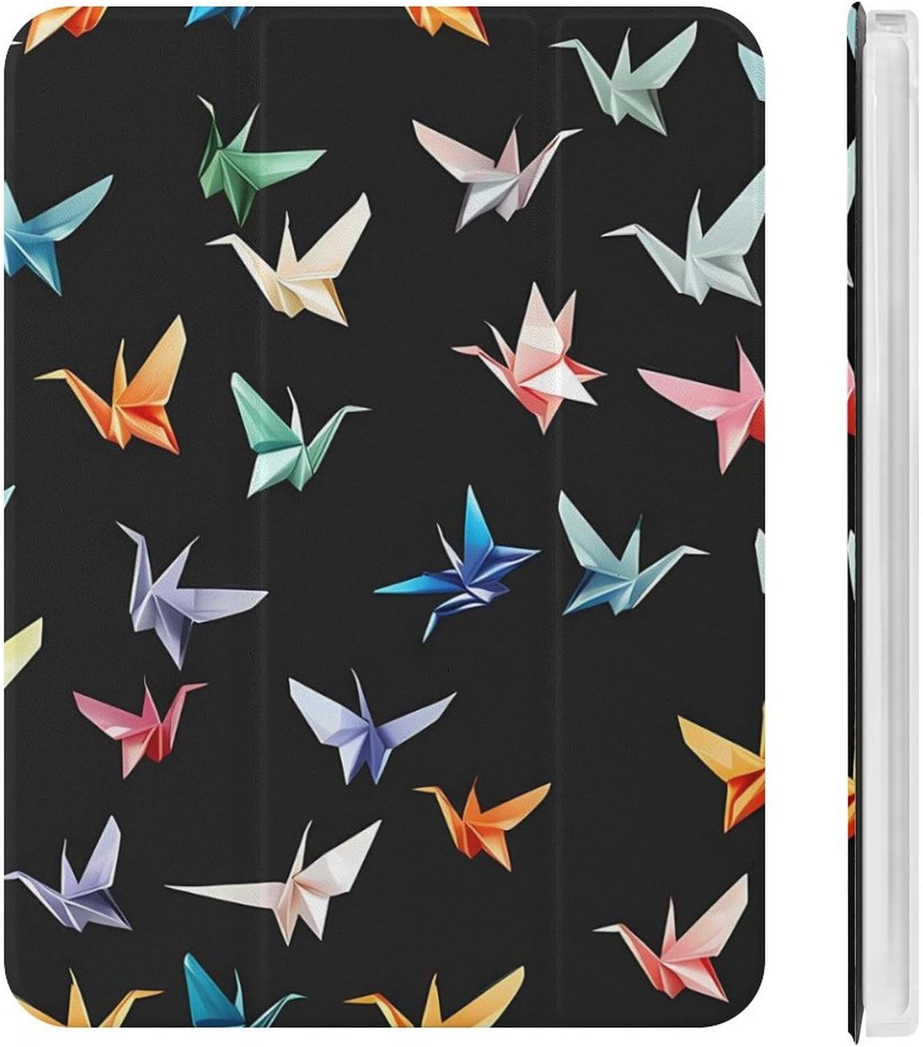 Colorful Paper Crane Cute Case Compatible for Mini4/5（7.9in） Trifold Tablet Protective Cover with Pencil Holder