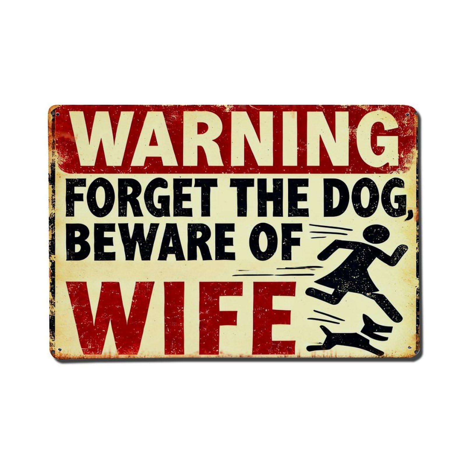 Bliveurn Vintage Warning Forget The Dog Beware Wife Retro Metal Tin Sign, Metal Poster For Home, Gaming Room, Studio Workshop,Bar,Garage Wall Art Decor 8X12 Inch