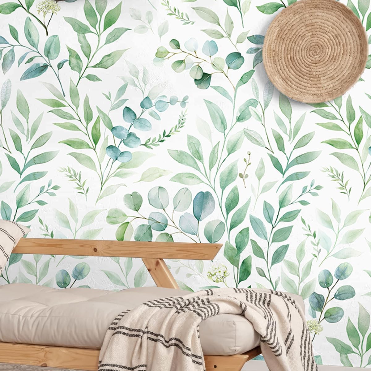 GaliGali Peel and Stick Wallpaper Floral Boho Eucalyptus Leaf Renter Friendly Removable Wallpaper Peel and Stick Contact Paper Self-Adhesive for Bathroom Home Decor 17.3"x118", No.93600-1-3