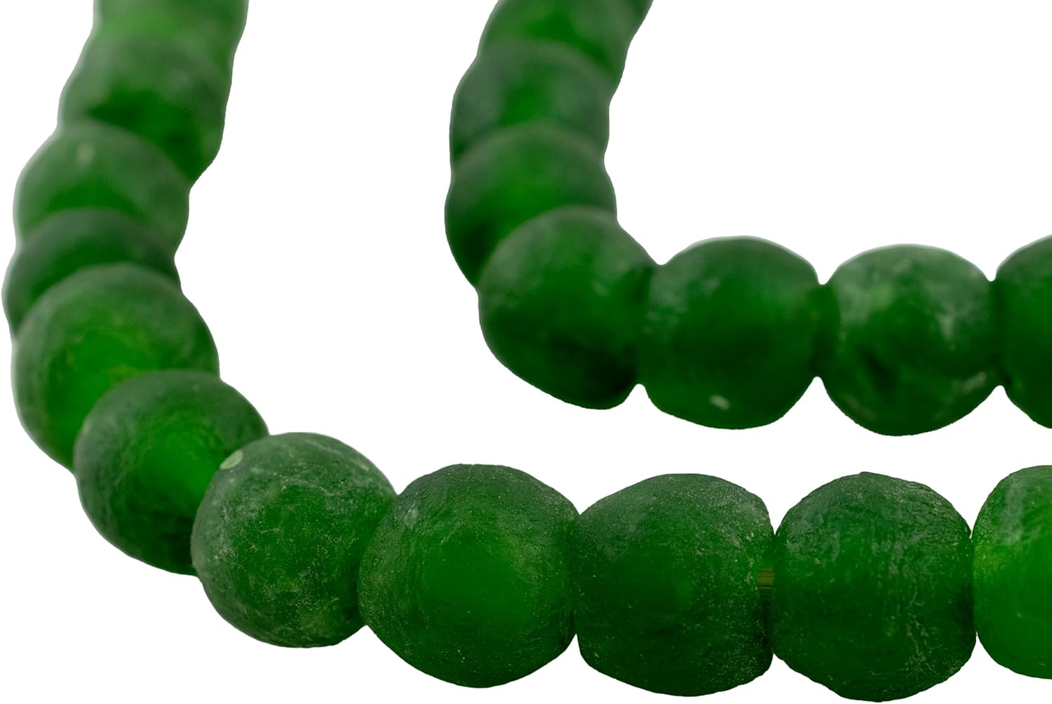 The Bead Chest African Recycled Glass Beads – Handmade in Ghana – Green 18mm Strand for Jewelry Making, Crafts, and Home Decor I Approximately 35 Beads