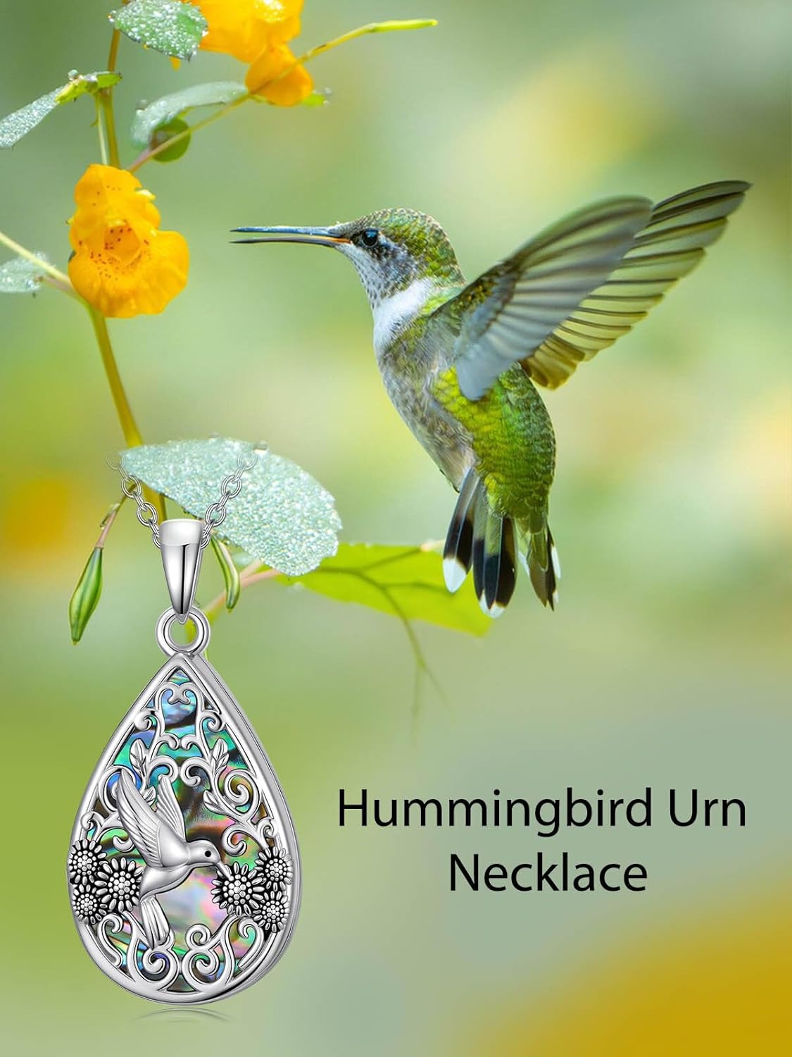 WINNICACA Urn Necklaces for Ashes 925 Sterling Silver Butterfly Hummingbird Dragonfly Teardrop Ash Necklace Cremation Jewelry Urn Pendants for Women Memorial Gifts for Birthday Christmas Funeral - Image 2