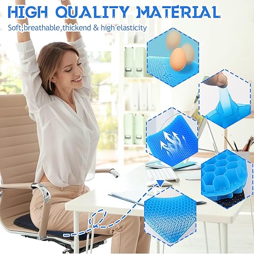 Miniatura 5 de Paquete de 2 cojines de asiento de gel, cojines de silla de ruedas suaves de 1.8 pulgadas de grosor, cojines de asiento de alivio de presión para