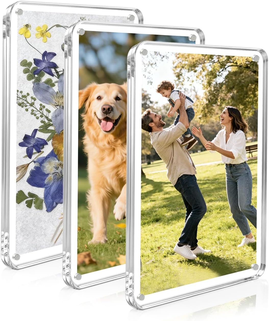 3 Pack Magnetic Acrylic Picture Frames for Fridge, 4×6 Inch Photo Frames for Refrigerator, Double-Sided Clear Acrylic Photo Frames, Thicker Frame Design for Home, Office & Dorm, Rounded Corner