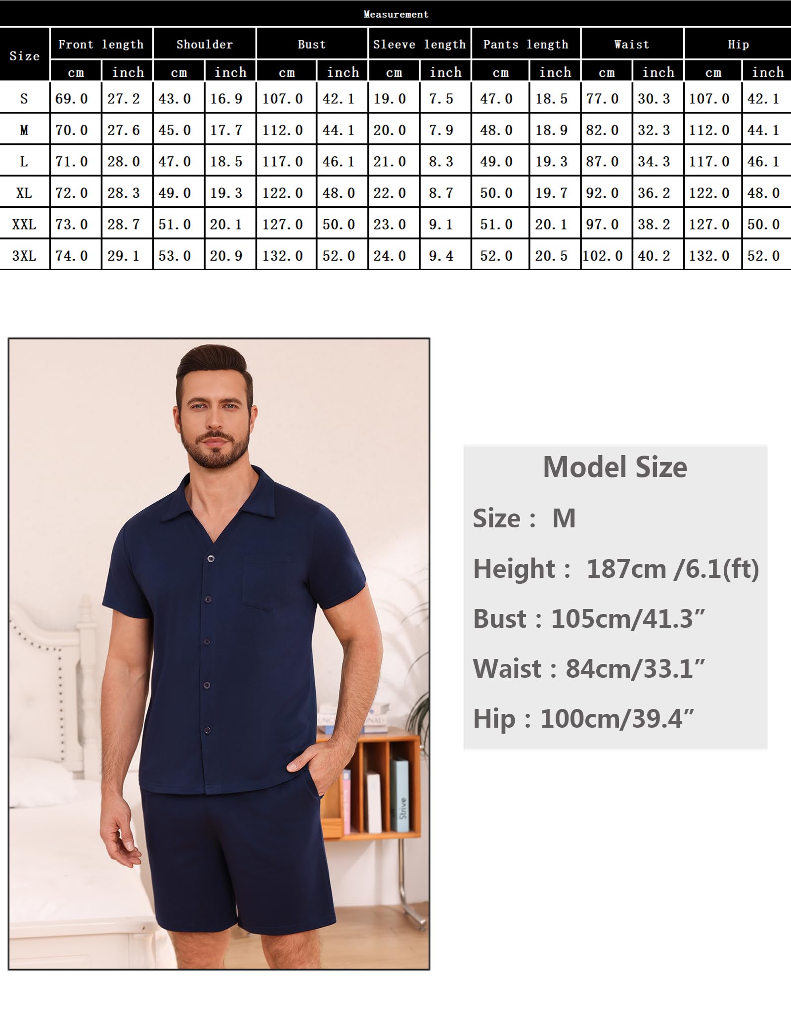 Bresdk Pijamas Hombre Verano Corto Algodon con Camisa Abotonada y Shorts Ropa de Dormir Manga Corta