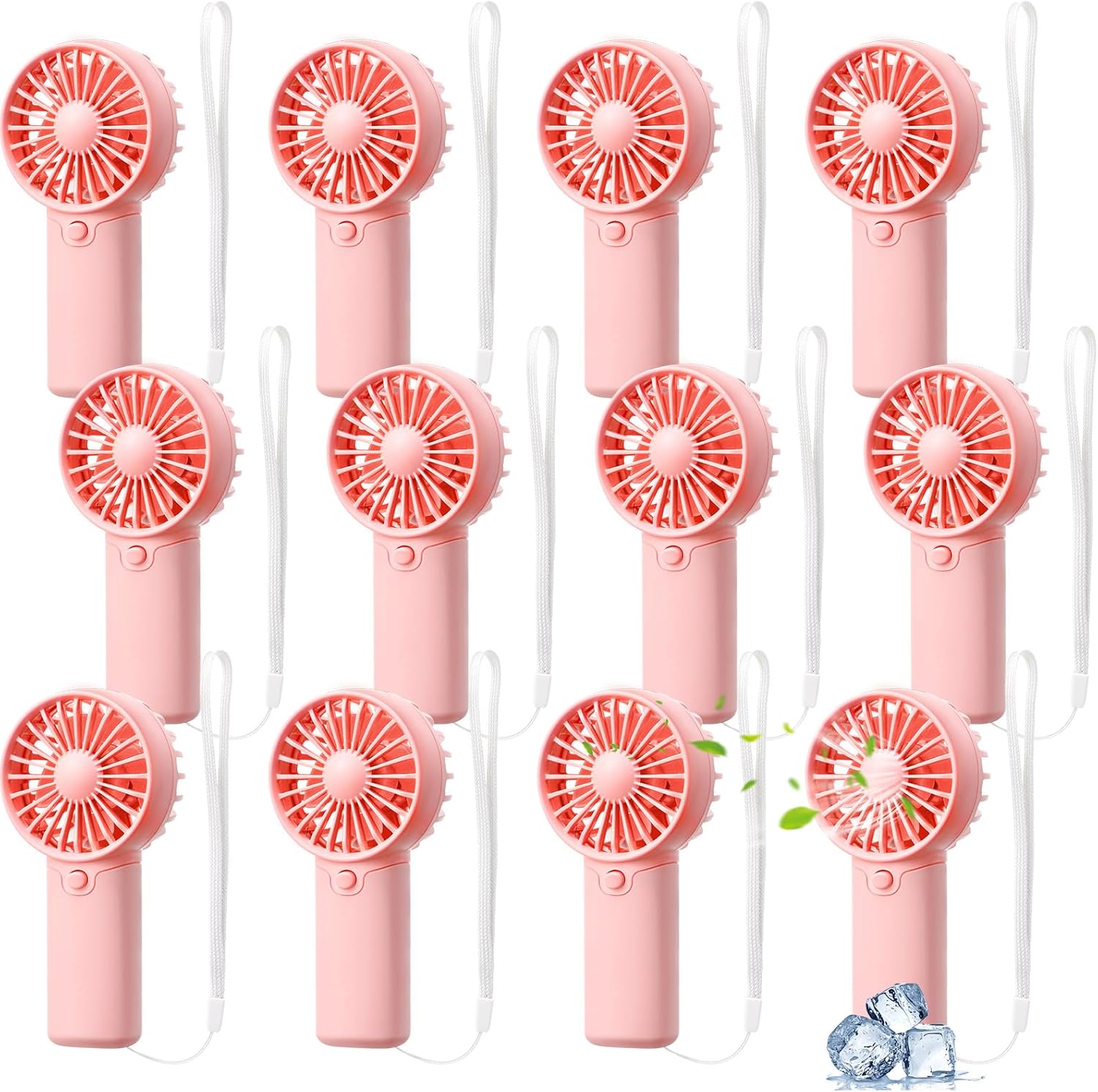 12 Pcs Mini Portable Fan Handheld Battery Operated Portable Small Personal Fans for Summer Beach Indoor Outdoor Travel Cooling Gift (Pink)