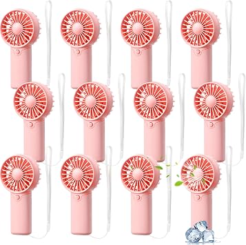 Rossesay 12 Pcs Mini Portable Fan Handheld Battery Operated Portable Small Personal Fans for Summer Beach Indoor Outdoor Travel Cooling Gift Pink