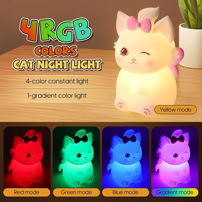 Lámpara de noche gato silicona suave con luz USB miniatura 2