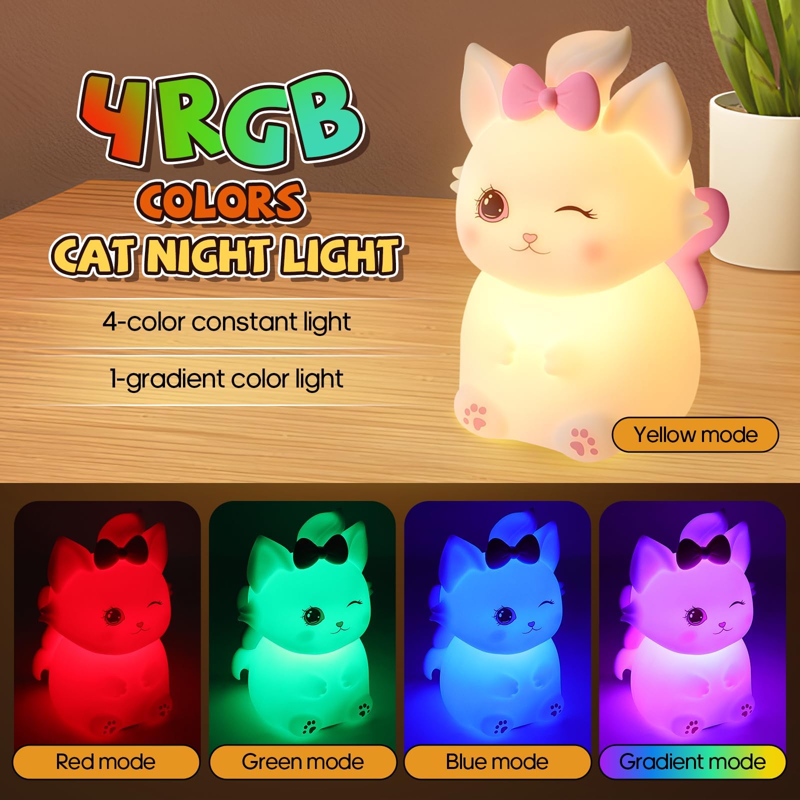 Luce notturna con controllo touch, 3 modalità e lampada a LED dimmerabile con 7 colori, ricaricabile tramite USB, in silicone per uso alimentare, decorazione per la camera dei bambini (bianco)