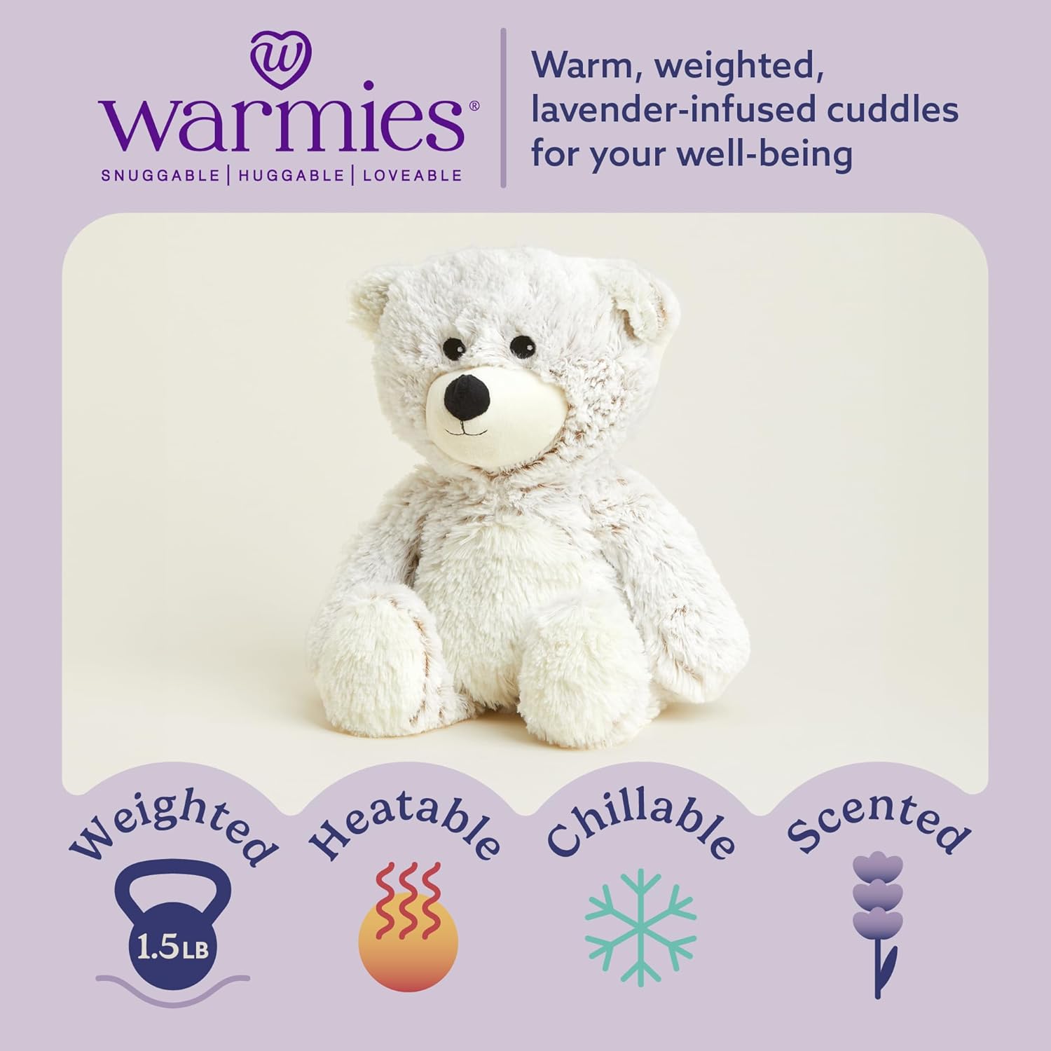 warmies Microwavable & Weighted Stuffed Animals, Marshmallow Brown Bear - Heated Stuffed Animal Plushie for Warmth & Comfort - Soft Plush Toys for Adults & Children (Boys, Girls, Babies & Toddlers)