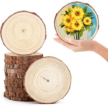 12Pcs Natural Wood Slices, 8-10cm Diameter Unfinished Round Wood Slices kit