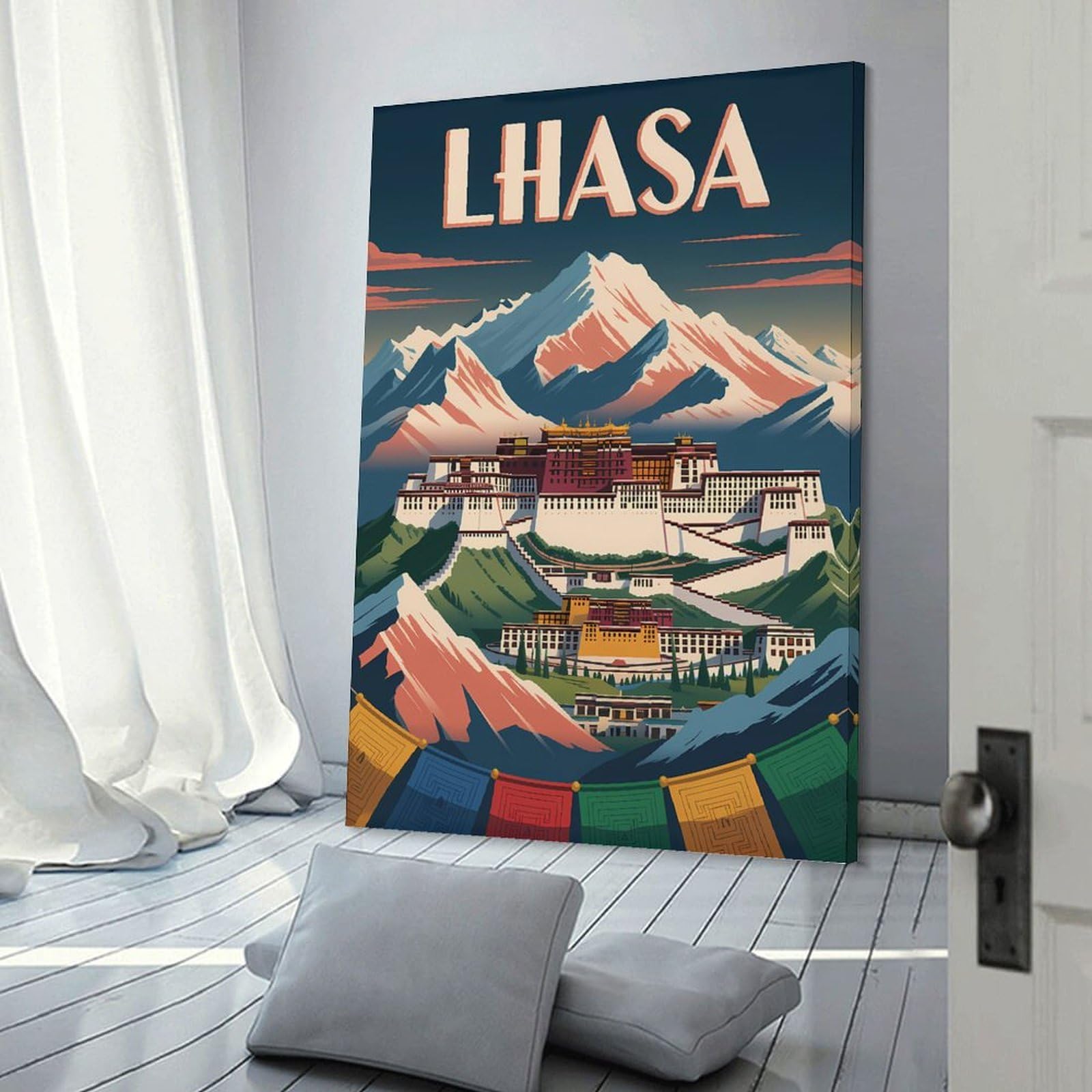 Junmoney Canvas Wall Picture Lhasa Travel (3), 24x36inch(60x90cm), for Front Hall, Corridor Or Welcome Spaces, Decorative Wall Art for Narrow Spaces